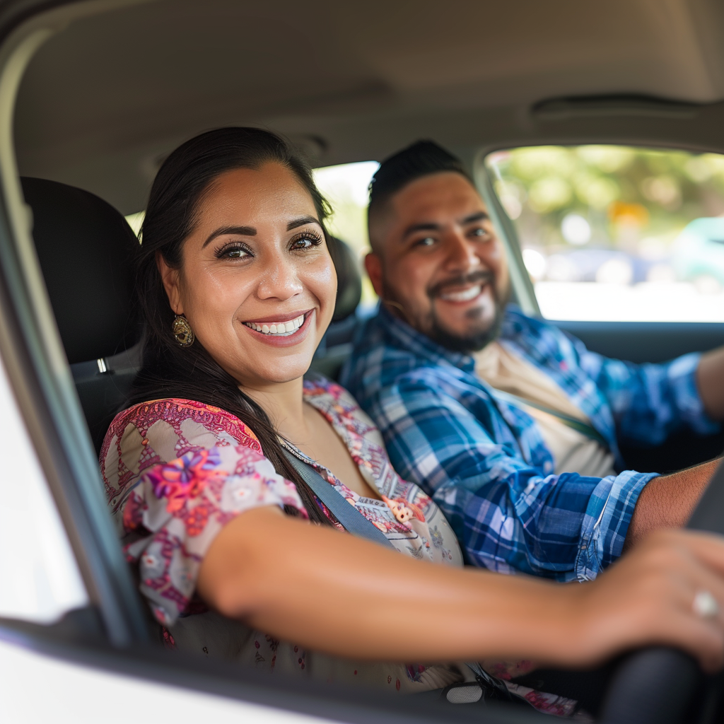 Frankads A Hispanic Couple On Their 30s Lady Driving Smiliing I 1d0eab04 A7b5 440d B9eb 35cba13fb624